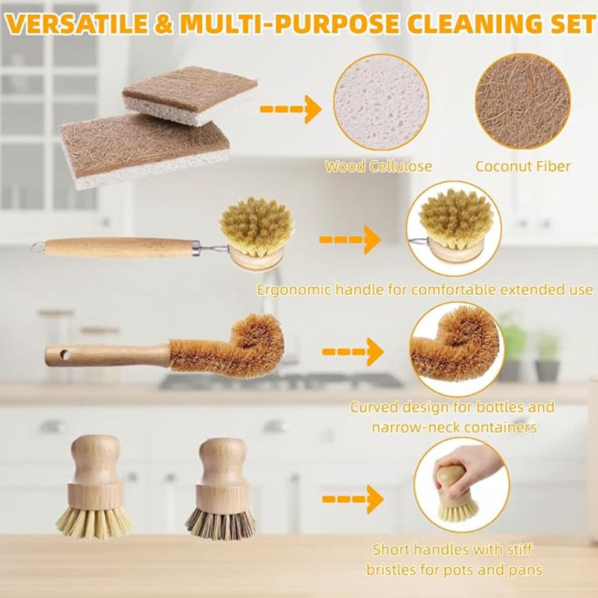 6 PCS Bamboo Dish Brush Set -  - đánh giá và giá Substrate Coconut Fiber